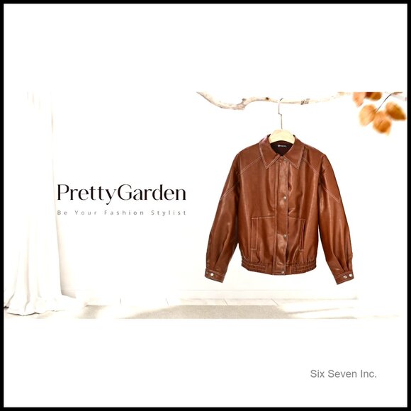 Faux Leather Bomber Jacket Oversized Moto Biker Style Winter Coat Retro Chic - Picture 7 of 7